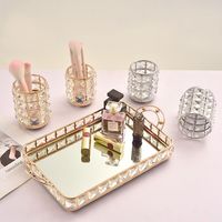 Plateaux de service décoratifs modernes en métal doré et cristal pour hôtel, miroirs, buffet, coiffeuse, rangement, maison, salon