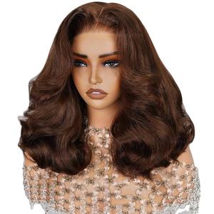 Perruque Bob pré-coupée en dentelle, ombrée marron chocolat avec mèches balayage, 13x6, sans colle, style Old Money, coupe courte ondulée - Product Image 3