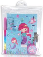 Meerjungfrauen-Notizbuch/Tagebuch mit Schloss für kleine Mädchen, Schulbedarf-Set, Schreibwaren-Set, Schulartikel für Kinder