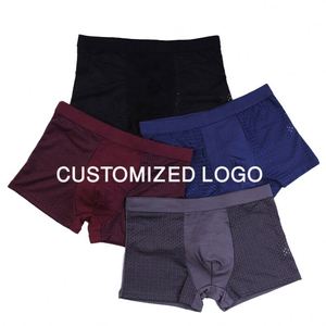 YUSEN BVD7490 Factory Direct Men's Mid-Rise Ice Silk Breathable Mesh Summer Solid Color Knitted <b>Polyester</b> <b>Boxer</b> Shorts Underwear - Product Image 2