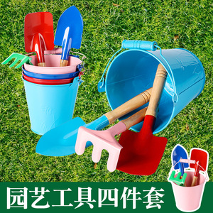 Ensemble d'outils de jardinage 3 pièces, pelle, houe, râteau pour enfants, jeu de sable en plein air, acier inoxydable durable, utilisation manuelle - Product Image 3