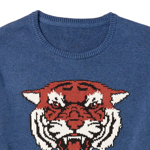 2021 Winter 100% Organic Cotton Custom Logo Anime Tiger Pattern Intarsia Knit <strong>Men's</strong> Crew Neck Pullover Sweater <strong>Jumpers</strong> for <strong>Men</strong> - Product Image 5