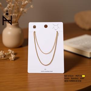 Collar de Doble Capa de Acero Inoxidable con Cuentas Redondas - Product Image 3