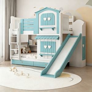 Lit d'enfant JINS en bois massif, moderne, confortable, durable, écologique, design château de princesse <span class=keywords><strong>bleu</strong></span>, chambre de filles, école - Product Image 3