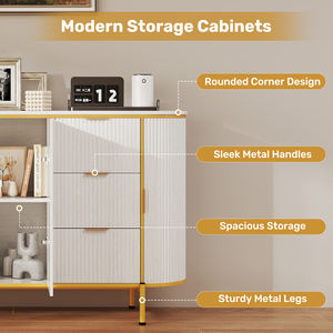 Mueble de Madera Maciza Curvo Moderno con Detalles Dorados, Diseño Acanalado, 2 Puertas, 5+ Cajones, Ahorra Espacio, para Sala de Estar o Comedor - Product Image 3