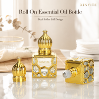 Flacon roll-on carré en verre doré de luxe 10 ml, décoratif, pour huiles essentielles et parfums