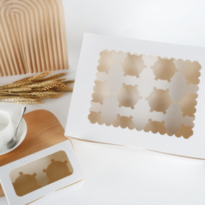 Giảm Giá Hấp Dẫn Hộp Đựng Bánh <span class=keywords><strong>Cupcake</strong></span> Bánh Muffin Giấy 12 LỖ Màu Trắng Bánh Tart Trứng Hộp Đóng Gói Có Cửa Sổ - Product Image 4