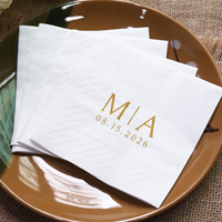 Serviettes en papier jetables personnalisées imprimées en or pour cocktails, avec initiales de couple et date, pour table de mariage