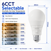Ampoule LED A19 fonctionnelle à prix direct usine, 1500LM, 6 températures de couleur sélectionnables, 4 niveaux de puissance, culot E26, 120VAC, pour usage résidentiel, certifiée UL