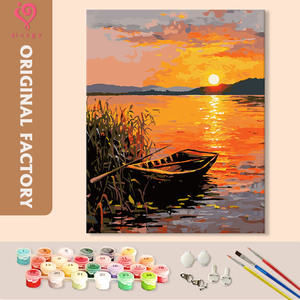 Peinture par numéros Paysage Coucher de soleil Lac Bateau Décoration murale 40x50cm Kit de peinture manuelle DIY pour adultes Loisirs Dessin manuel Bord du lac - Product Image 1