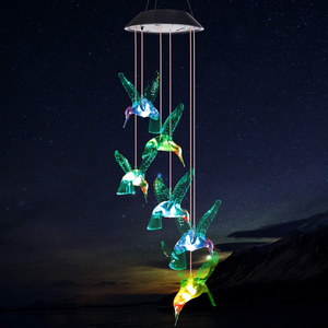 Carillon solaire à LED en forme de colibri, changeant de couleur, étanche, six carillons à vent en forme de colibri pour la décoration de la maison, des fêtes, du jardin, cadeau - Product Image 2