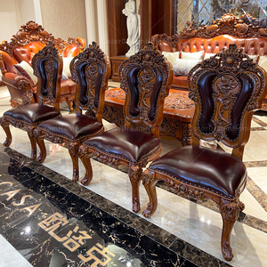 Antique <strong>Dining</strong> Room Furniture <strong>Sets</strong> <strong>of</strong> <strong>4</strong> With Round Table and Leather <strong>Dining</strong> <strong>Chairs</strong> European Carved Wooden <strong>Dining</strong> Table <strong>Set</strong> - Product Image 6