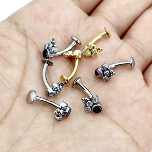 Calendario ASTM F136 titanio filettato anello <span class=keywords><strong>ombelico</strong></span> curvo lunetta Set CZ grappolo flottante <span class=keywords><strong>ombelico</strong></span> <span class=keywords><strong>Piercing</strong></span> Ring - Product Image 6