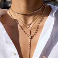 Colliers ras du cou tendance pour femmes en acier inoxydable plaqué or avec micro-inserts en zircon, chaîne à maillons, usage quotidien N616