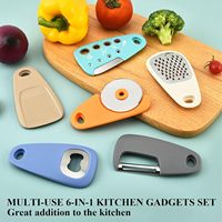Multifunctionele 6-in-1 keuken gadgetset van roestvrij staal: kruidenstripper, pizzames, knoflookrasp, schilmes, flesopener