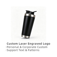 Bouteille shaker isotherme anti-fuite en acier inoxydable 304, personnalisable avec logo laser, écologique, pour voiture et voyage, avec brosse de nettoyage, cadeau en plastique PP