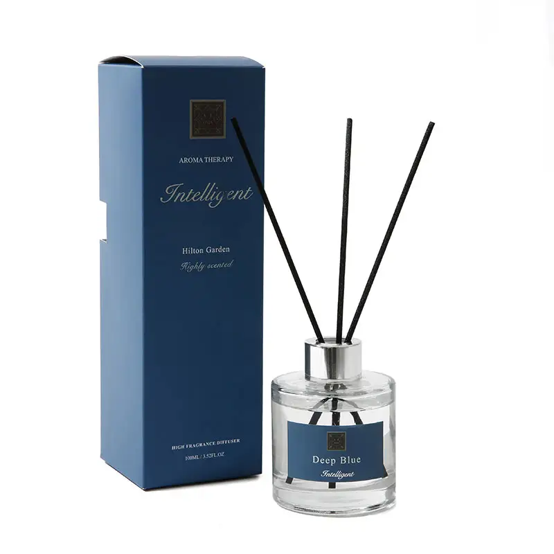 Parfum de bureau à domicile personnalisé en gros bleu noir verre carré parfum de luxe 100ml diffuseur de roseaux