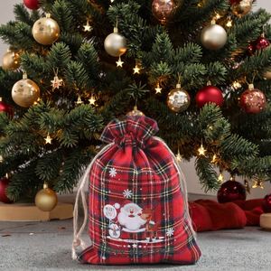 Nouvelle pochette en coton à carreaux de Noël, sac à cordon, cadeau, bonbons, bijoux, pochette pour cadeau de Noël - Product Image 4