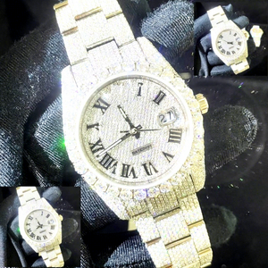 Luxury VVS Moissanite Stainless Steel Glass Round Case 10 Bar Water Resistant Ice Hip-hop <b>Watch</b> <b>Set</b> Bracelet Clasp India - Product Image 1