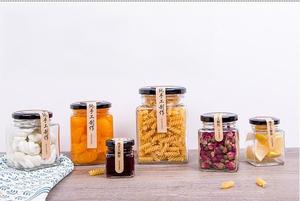 Grosir stoples madu kemasan persegi kaleng botol kosong kaca Mini stoples madu kaca persegi dengan tutup hitam - Product Image 6