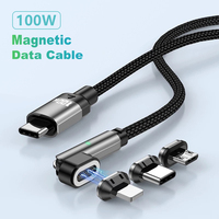 Kabel pengisi daya USB Tipe C 100W, kabel pengisian daya magnetik ponsel USB Tipe C dengan rotasi 540 derajat dan pengisian daya Cepat magnetik 3 in 1