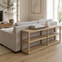 Table console moderne en bois massif, style américain, longue et étroite, table d'appoint de canapé, étagère de rangement à 3 niveaux avec coins arrondis