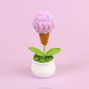 ดอกไม้โครเชต์จำลองน่ารักสร้างสรรค์ งานถักมือ ต้นไม้กระถางไอศกรีม - Product Image 4