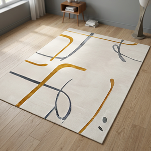 Alfombra de Diseño Geométrico Abstracto en Dorado y Gris, Diseño Moderno para Decoración de Sala de Estar - Product Image 5