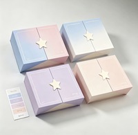 Boîte cadeau rigide à fermeture magnétique personnalisée, écologique, biodégradable, impression quadricolore dégradé rose-bleu, avec étiquette étoile