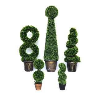 PZ001 artificial boxwood plant outdoor UV resistant artificial plastic cedar cypress boxwood ball topiary spiral tree