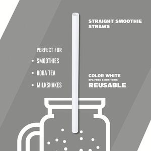 Pailles jetables en plastique blanc, emballées individuellement, pour smoothies et milkshakes, à large ouverture, 9 pouces de hauteur - Product Image 2