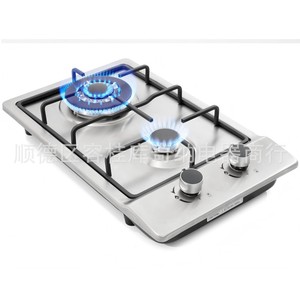 Table de cuisson à gaz encastrable 2 brûleurs 30x51cm en acier inoxydable pour cuisine - Product Image 1