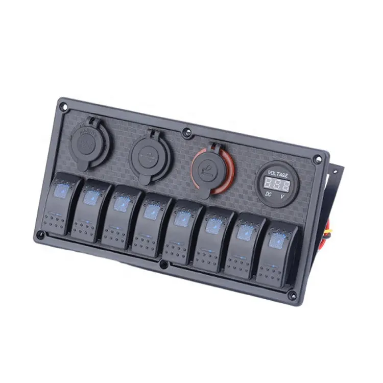 Panel de interruptor basculante para coche, sistema de Control de 12 entradas, ON-OFF, LED azul, impermeable, 8