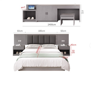 3 Star Hotel Bedroom Furniture Set Custom <b>King</b> Queen Single <b>Double</b> Wood <b>Bed</b> Frame with Upholstered Headboard Nightstand TV Unit - Product Image 6