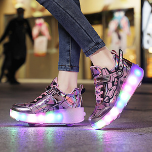 Flashing Roller Shoes With Led Lights For Kids And Students Dual Wheel Design Pink Blue Black Color Options - Product Image 1