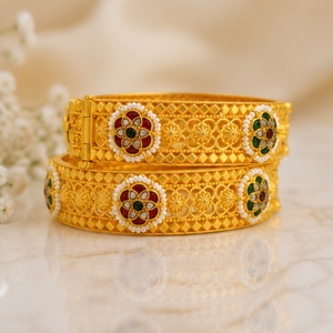 925 Silver Antique Bangles Traditional Floral Designer <b>Kada</b> Bracelet Set for Women Wedding Jewelry - Product Image 1