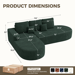 Sofá Seccional en Forma de L Curvo, Tapizado en Corduroy, Modular, Embalaje al Vacío, Sin Ensamblaje, Muebles para Sala de Estar - Product Image 6