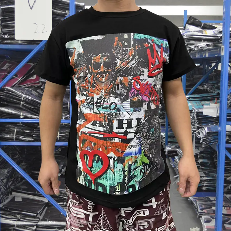 Trung Quốc nhà máy bán buôn thời trang dạo phố O cổ TEE sao in cổ điển axit rửa T-Shirts người đàn ông biểu tượng tùy chỉnh Rhinestone t Áo sơ mi