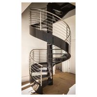 Escalier Courbé de Haute Qualité avec Cadre en Acier Carbone, Garde-Corps en Verre de Luxe, Escalier Intérieur Durable pour Appartement