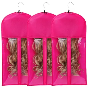 Top Selling Customized Logo Satin Hair Extension Hair, Bags Packaging fancy satin wig bags with zip hair packaging for store/