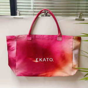 Sacs de transport réutilisables en coton de 20 pouces Sac fourre-tout pour la plage par sublimation Sac de plage à motif de fleurs roses avec poignée ronde - Product Image 1