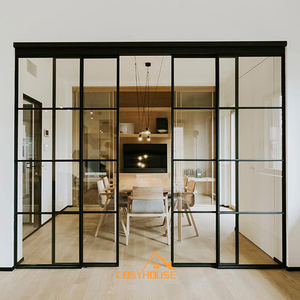<span class=keywords><strong>Porte</strong></span> intérieure <span class=keywords><strong>coulissante</strong></span> française à 4 panneaux blanche avec grilles en verre, design moderne de séparateur de pièce pour appartement, salon et maison - Product Image 6