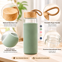 Bouteille d'eau en verre borosilicate sans BPA de 16 oz avec logo personnalisé, tasse de voyage avec couvercle en bambou et manchon en silicone pour adultes