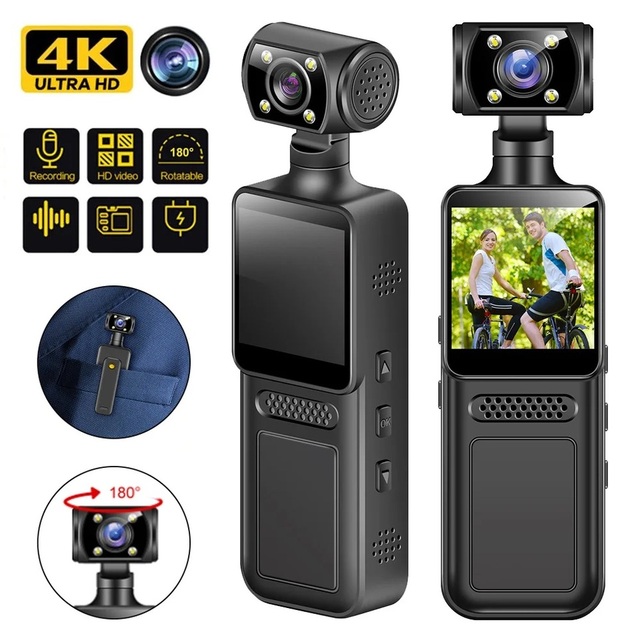 M13 4K Waterproof Wearable Body Worn Cam 180° Rotating Lens Night Vision Portable WiFi Action Camera Outdoor Sport Bike