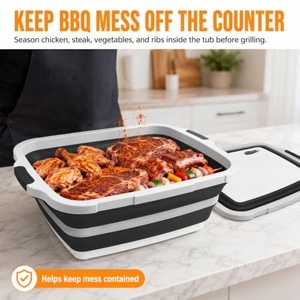 Lot de 2 bacs de préparation BBQ pliables XL avec planche à découper intégrée, couvercle et passoire – Mariner, égoutter et préparer – Grand récipient alimentaire sécurisé - Product Image 2