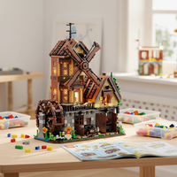 Set de Bloques de Construcción de Cabaña de Madera, 1580 Piezas, con Luz LED, Molino de Viento, Rueda Hidráulica, Modelo Mecánico, Juguete para Adultos y Niños