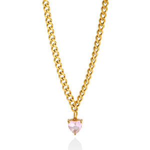 Collar de Acero Chapado en Oro con Colgante de Corazón Solitario y Piedra de Corazón Facetada Blanca Transparente, Cadena de Eslabones, Ajustable, Joyería de Regalo para Mujer - Product Image 3