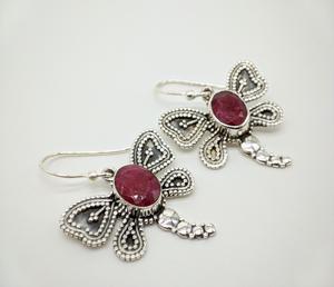 Boucles d'oreilles en rubis, pierres précieuses naturelles, argent sterling 925, bijoux faits à la main, style ethnique tribal vintage pour femmes, vente en gros - Product Image 1