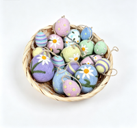 Œufs de Pâques en feutre suspendus, assortiment en vrac, motifs marguerites, rayures et pois, décorations en feutre de laine pour fournitures de fête de Pâques