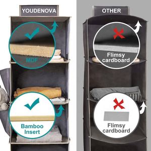 Collapsible Fabric Hanging Closet Organizer, 6-<b>Shelf</b> Closet Hanging Storage with Side Pockets for Clothes - Product Image 2